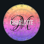 Modern rainbow glitter monogram name dart board<br><div class="desc">Modern rainbow glitter dart board with a white typography name and black monogram. Personalize with name and initial.</div>