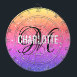 Modern rainbow glitter monogram name dart board<br><div class="desc">Modern rainbow glitter dart board with a white typography name and black monogram. Personalize with name and initial.</div>