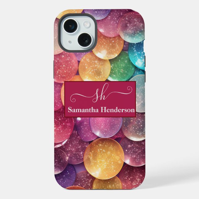 Modern Rainbow Glitter Monogrammed Chic Custom iPhone Case (Back)