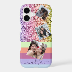 Modern Rainbow Glitter Photo Collage Monogram