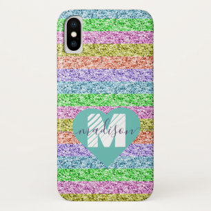 Modern Rainbow Glitter Script Name Monogram Case-Mate iPhone Case