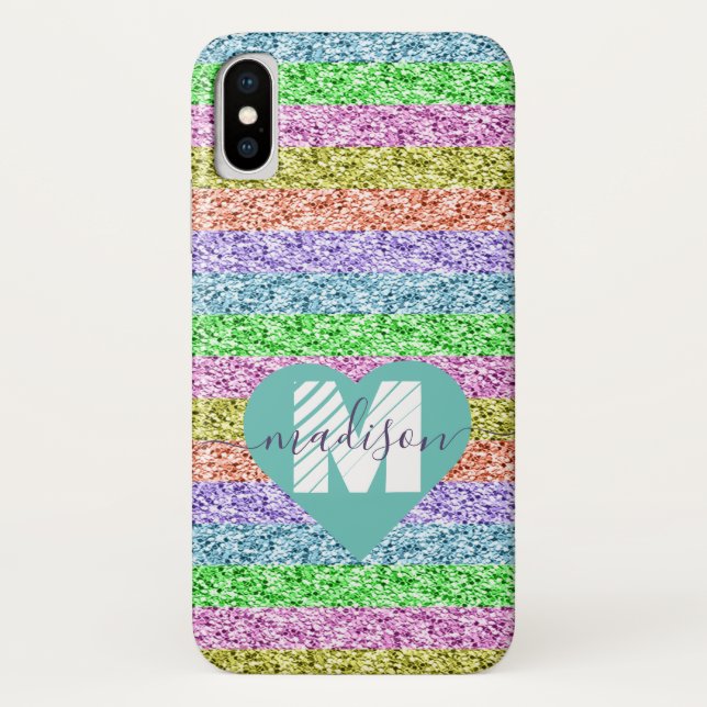  Modern Rainbow Glitter Script Name Monogram  Case-Mate iPhone Case (Back)