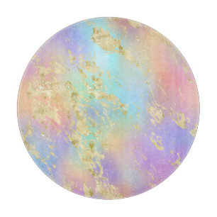 Modern Rainbow Gradient and Gold Marble Pattern Cutting Board