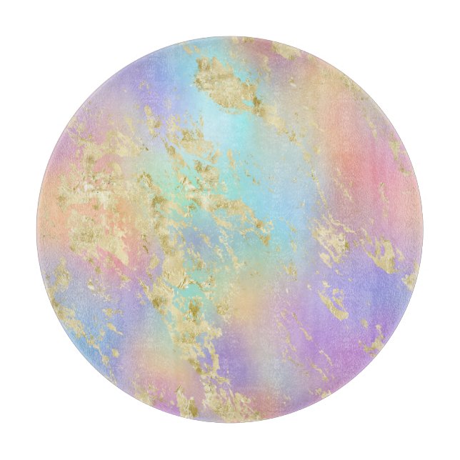 Modern Rainbow Gradient and Gold Marble Pattern Cutting Board (Front)