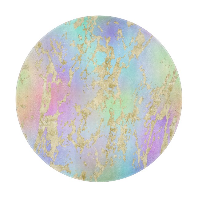 Modern Rainbow Gradient and Gold Marble Pattern Cutting Board (Front)