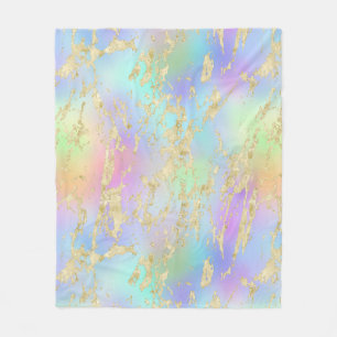 Modern Rainbow Gradient and Gold Marble Pattern Fleece Blanket