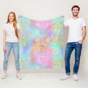 Modern Rainbow Gradient and Gold Marble Pattern Fleece Blanket