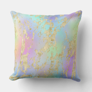 Modern Rainbow Gradient and Gold Marble Pattern Throw Pillow