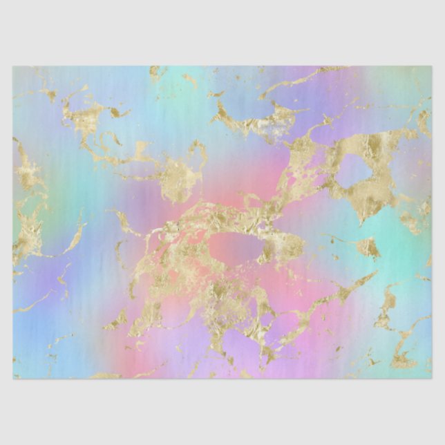 Modern Rainbow Gradient and Gold Marble Pattern Tissue Paper (Front)
