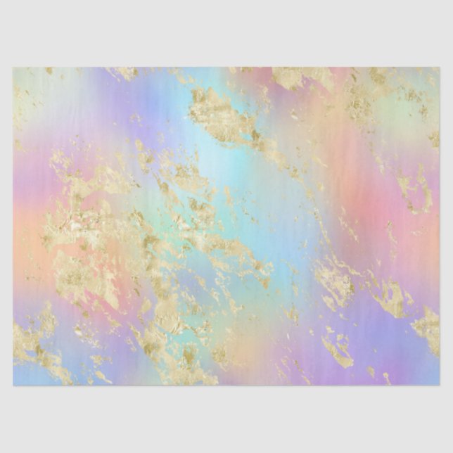 Modern Rainbow Gradient and Gold Marble Pattern Tissue Paper (Front)