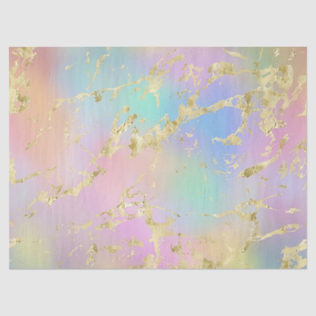 Modern Rainbow Gradient and Gold Marble Pattern Tissue Paper (Front)