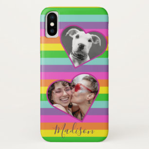  Modern Rainbow Heart Photo Script Name Monogram C Case-Mate iPhone Case