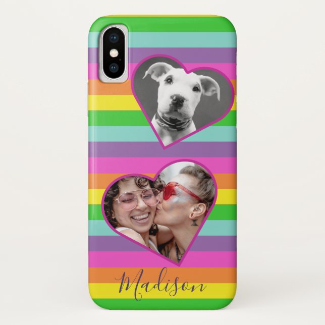  Modern Rainbow Heart Photo Script Name Monogram C Case-Mate iPhone Case (Back)