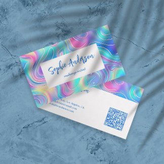 Modern Rainbow Holographic Makeup Artist & Qr Code Business Card