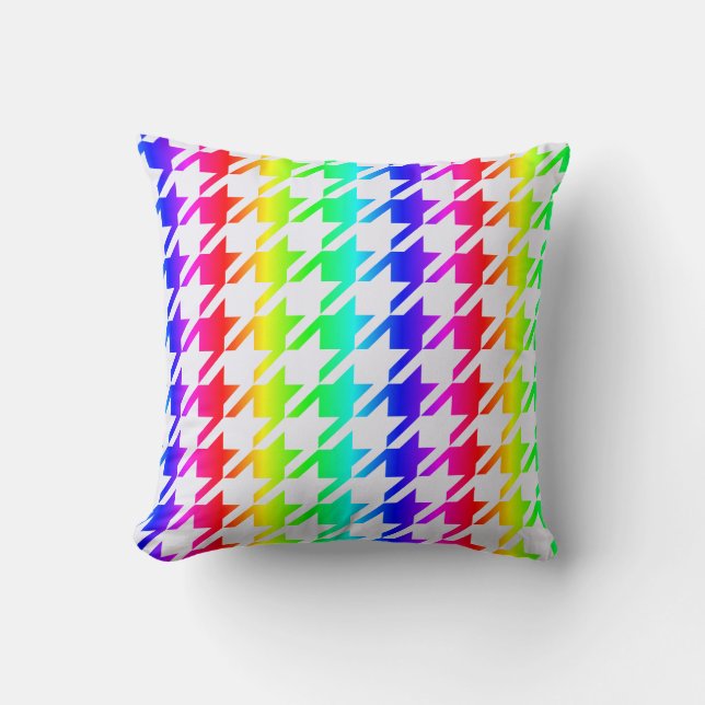Modern Rainbow Houndstooth Pattern Throw Pillow (Front)