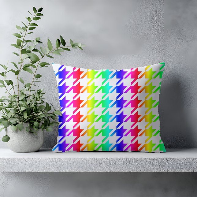 Modern Rainbow Houndstooth Pattern Throw Pillow (Creator Uploaded)