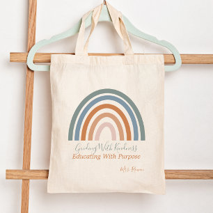 Modern Rainbow Inspirational Teacher Appreciation Tote Bag