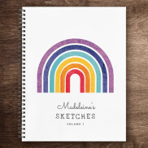 Modern Rainbow Kids Custom Artwork Name Sketches Notebook