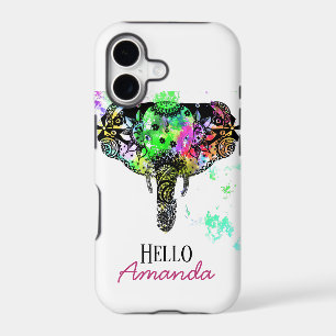 Modern rainbow line tangle elephant paint splatter
