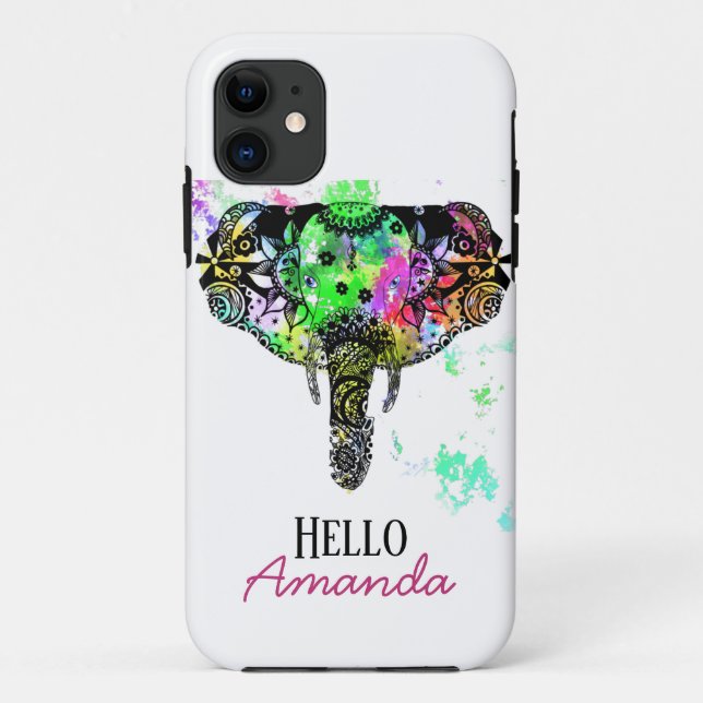 Modern rainbow line tangle elephant paint splatter Case-Mate iPhone case (Back)