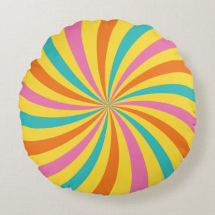Modern Rainbow Lollipop Swirl Round Pillow