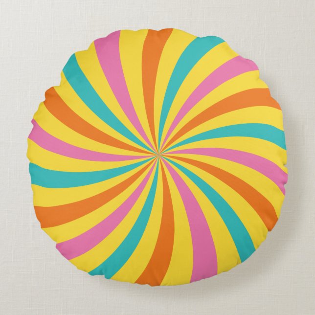 Modern Rainbow Lollipop Swirl Round Pillow (Front)
