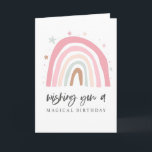 Modern Rainbow Magical Birthday Card<br><div class="desc">Modern and whimsical birthday card featuring hand drawn illustration of a pastel pink rainbow with stars around. The text says "wishing you a magical birthday."</div>