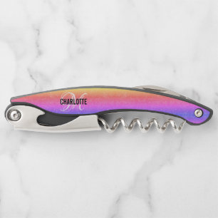 Modern rainbow monogram name waiter's corkscrew
