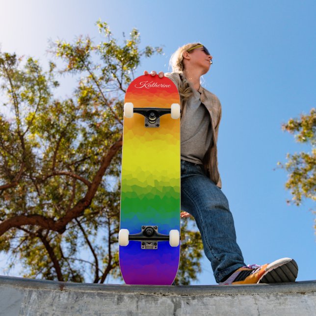 Modern Rainbow Mosaic Script Name Skateboard (Outdoor 1)