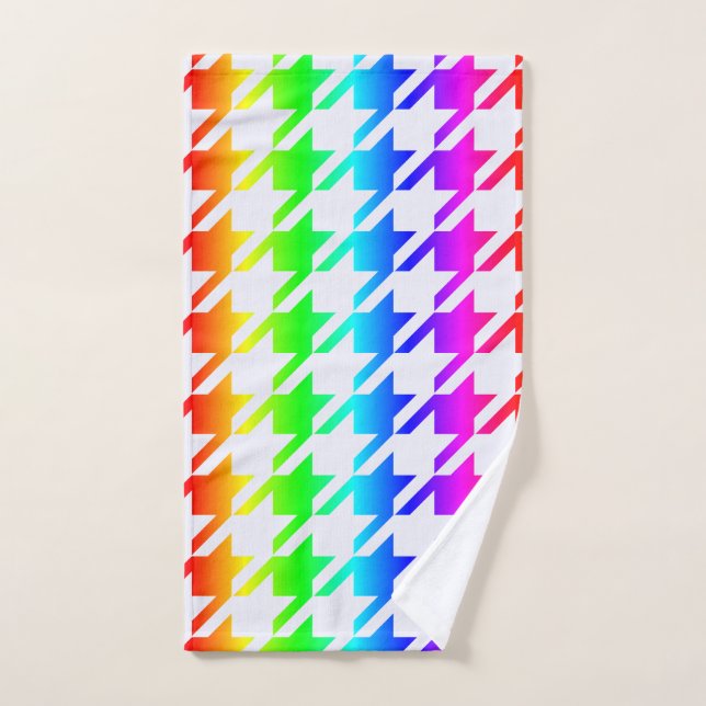 Modern Rainbow Ombre Houndstooth Pattern Hand Towel (Hand Towel)