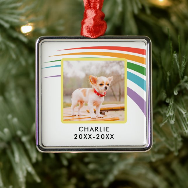 Modern Rainbow Pet Memorial Photo Metal Ornament (Tree)