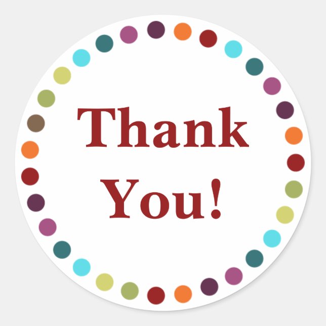 Modern Rainbow Polka Dots Thank You Classic Round Sticker (Front)