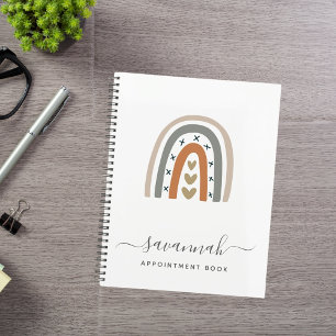 Modern rainbow rose gold grey white monogram 2025 planner