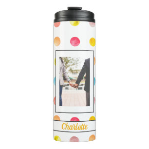 Modern Rainbow Spotty Pattern Photo Personalized Thermal Tumbler