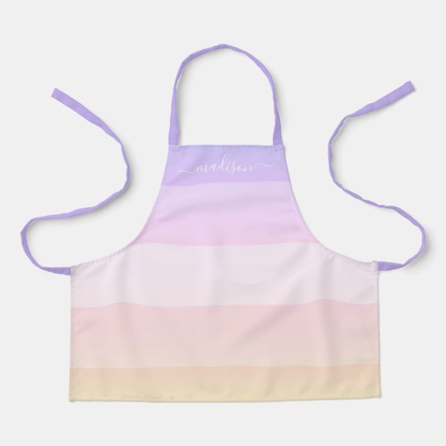 Modern rainbow striped script name apron (Front)