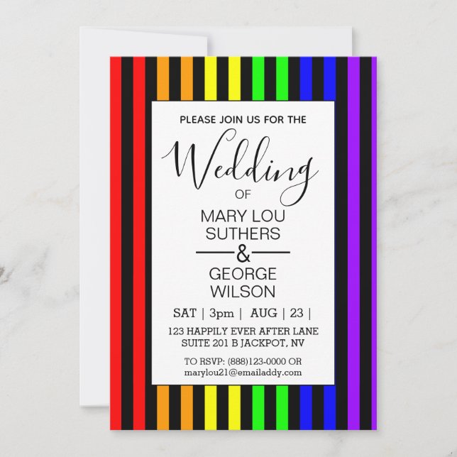 Modern Rainbow Striped Wedding Invitation (Front)