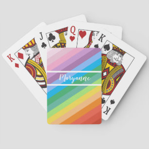 Modern Rainbow Stripes Add Name Script Playing Cards
