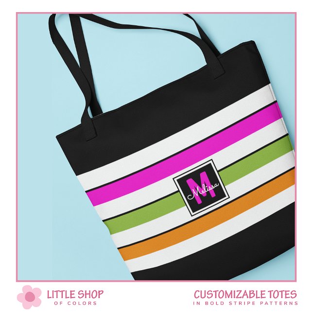 Modern Rainbow Stripes Monogram Tote Bag (Creator Uploaded)