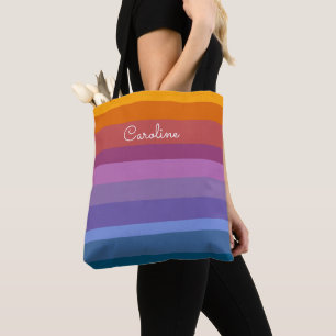 Modern Rainbow Stripes Personalized Name inScript Tote Bag