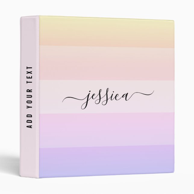 Modern rainbow stripes script name   binder (Front/Spine)