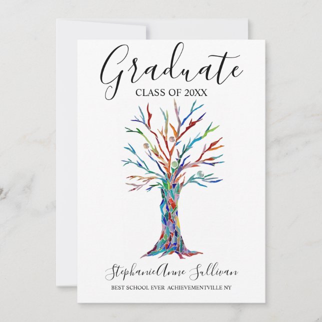 Modern Rainbow Tree Graduation Announcement (Front)