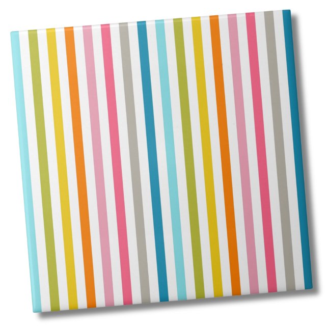 Modern Rainbow Trendy Colourful Stripes Tile (Cute Stylish Pastel Rainbow Stripes Pattern Ceramic Tile)