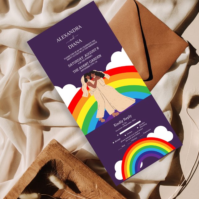 Modern Rainbow Two Brides LGBTQ Wedding All In One Invitation (Creator Uploaded)