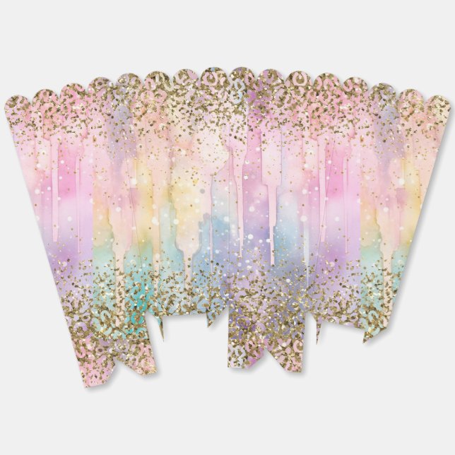 Modern Rainbow Watercolor Chic Gold Glitter Favor Box (Unfolded)