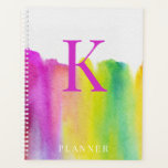 Modern Rainbow Watercolor Monogram Planner<br><div class="desc">This whimsical design features a watercolor rainbow and white background. Complete it with your personalized monogram initial. Created by Simply Farmhouse Press.</div>