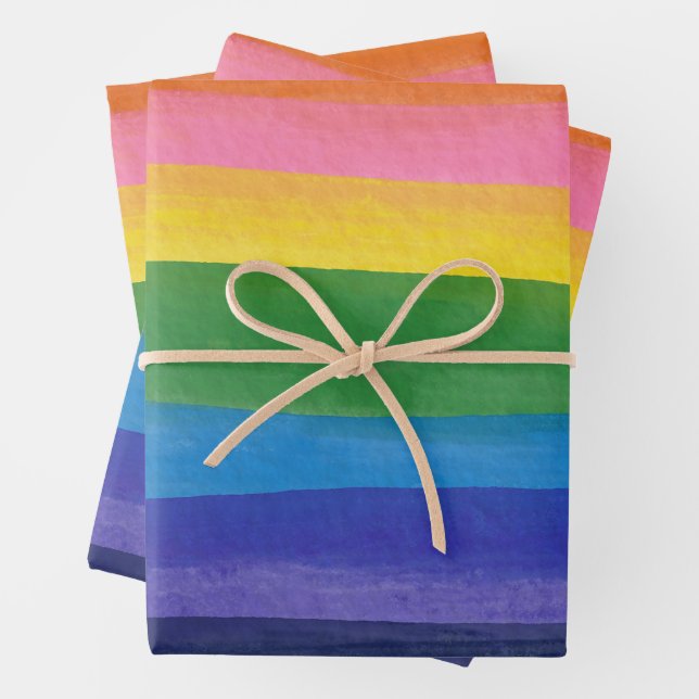 Modern Rainbow Watercolor Stripes Bright Cheerful Wrapping Paper Sheet (In situ)