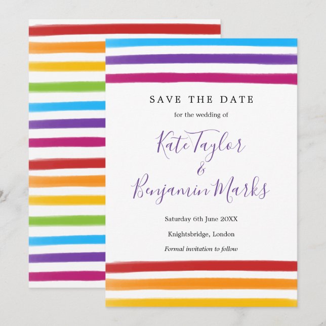 Modern Rainbow Watercolours Save the Date Card (Front/Back)