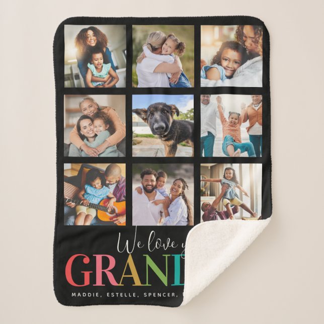Modern Rainbow We Love You Grandma Photo Collage Sherpa Blanket (Front)
