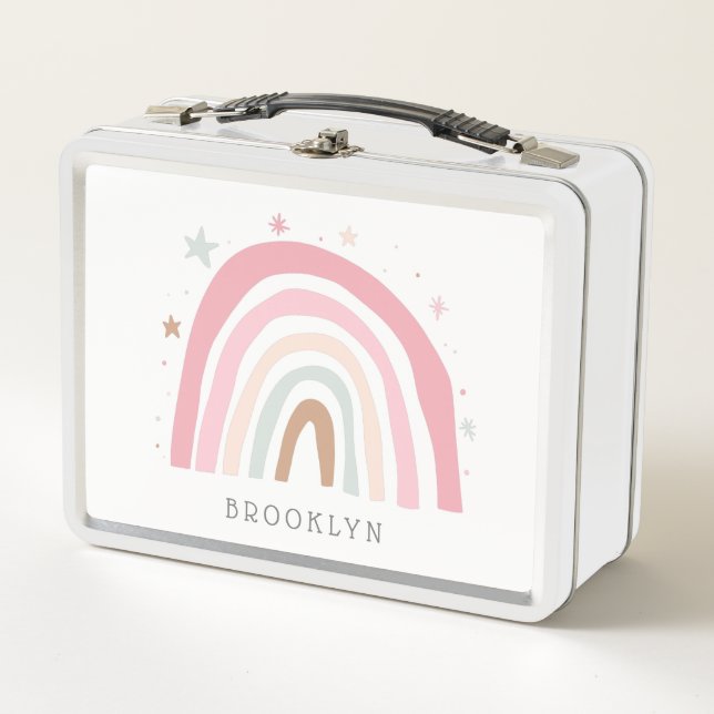 Modern Rainbow Whimsical Girls Metal Lunch Box (Front)