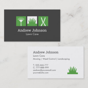 Modern Rake Grass Hedge Shears Logo Lawn Mowing Business Card